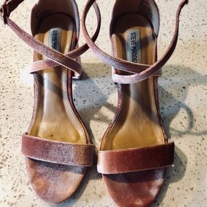 Steve Madden Pink velvet ankle strap block heel
